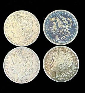 A Grouping Of 4 Morgan Silver Dollars Various Dates, Ungraded.: ***DUE TO THIS LOT BEING SILVER IT MUST BE PAID VIA BANK WIRE TRANSFER OR CERTIFIED CHECK.*** A grouping of 4 Morgan Silver Dollars various dates ungraded. Please READ & REVIEW our Terms and