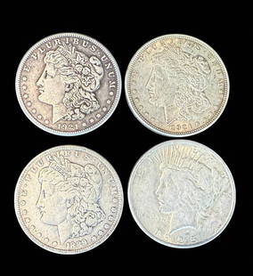 A Grouping Of 3 Morgan Silver Dollars Various Dates, Ungraded (4 Coins): ***DUE TO THIS LOT BEING SILVER IT MUST BE PAID VIA BANK WIRE TRANSFER OR CERTIFIED CHECK.*** A grouping of 3 Morgan Silver Dollars various dates ungraded Plus 1. Please READ & REVIEW our Terms and