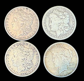 A Grouping Of 3 Morgan Silver Dollars Various Dates, Ungraded, Plus 1