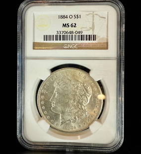 NGC MS62 1884 O Morgan Silver Dollar: ***DUE TO THIS LOT BEING SILVER IT MUST BE PAID VIA BANK WIRE TRANSFER OR CERTIFIED CHECK.*** 1884 O Morgan Silver Dollar NGC Graded. Please READ & REVIEW our Terms and Conditions before bidding,