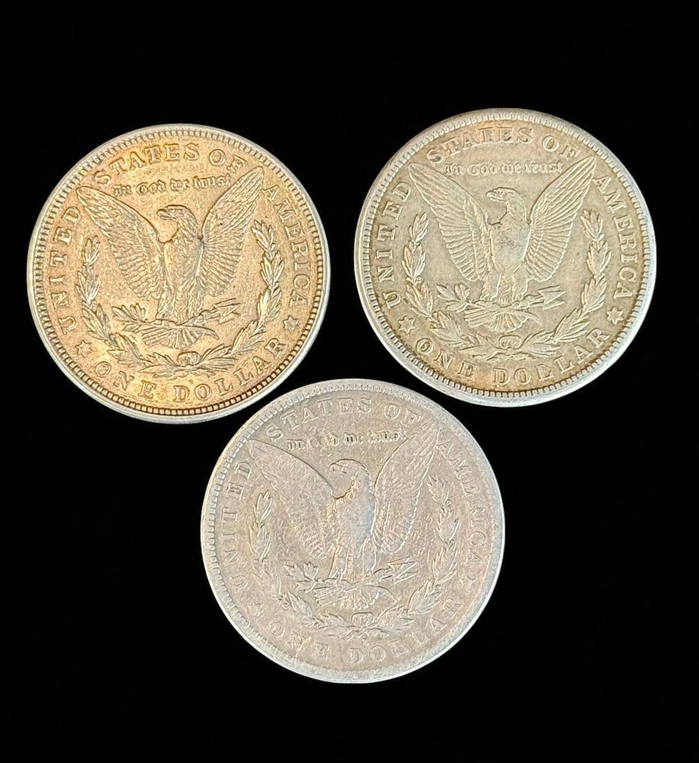 A Grouping Of 3 Morgan Silver Dollars Various Dates, Ungraded. (1 of 2)
