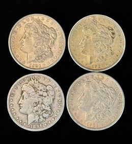 A Grouping Of 4 Morgan Silver Dollars Various Dates, Ungraded