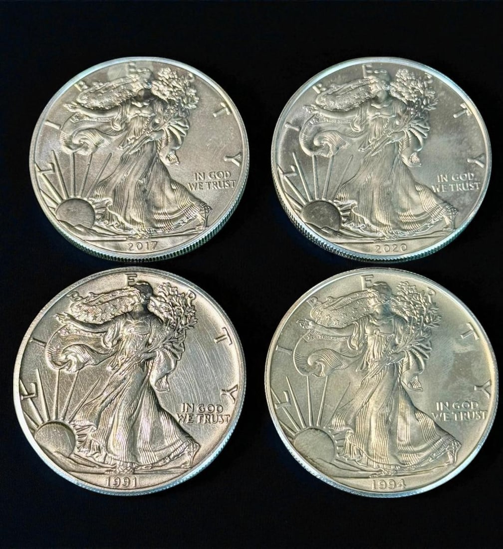 Grouping Of 4 Pure Silver Coins Lady Liberty Ungraded But Very Fine (1 of 2)