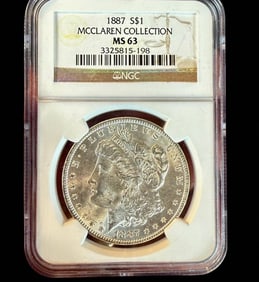 McClaren Collection NGC 1887-S Morgan Silver Dollar NGC MS-63