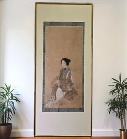 19th Century Scroll Painting Depicting A Woman In A Landscape, Circa 1820 Edo Period
