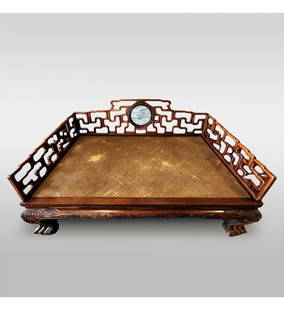 18-19th Century Chinese Hardwood Luohan Bed With Dream Stone Insert: 18-19th Century Chinese Hardwood Luohan Bed With Dream Stone Insert. Measure 52" X 51" X 43.5". Provenance: Purchased From A Private Estate In Palm Beach Florida 25 Years Ago. Provenance: One Person P