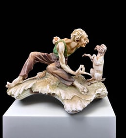 Signed Antonio Borsato 1911-82 Italian Porcelain Figure Man With A Dog