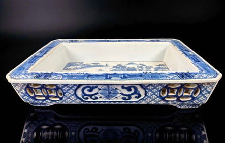 Qing Dynasty Chinese Blue And White Porcelain Tray 1800-1820