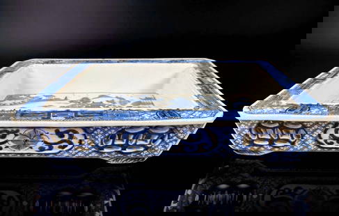Qing Dynasty Chinese Blue And White Porcelain Tray 1800-1820: Rare form and size antique circa 1800-1820 large bulb planting porcelain tray with pierced and reticulate accents. Standing on four raised legs. Excellent condition. Measures 16” wide 11”