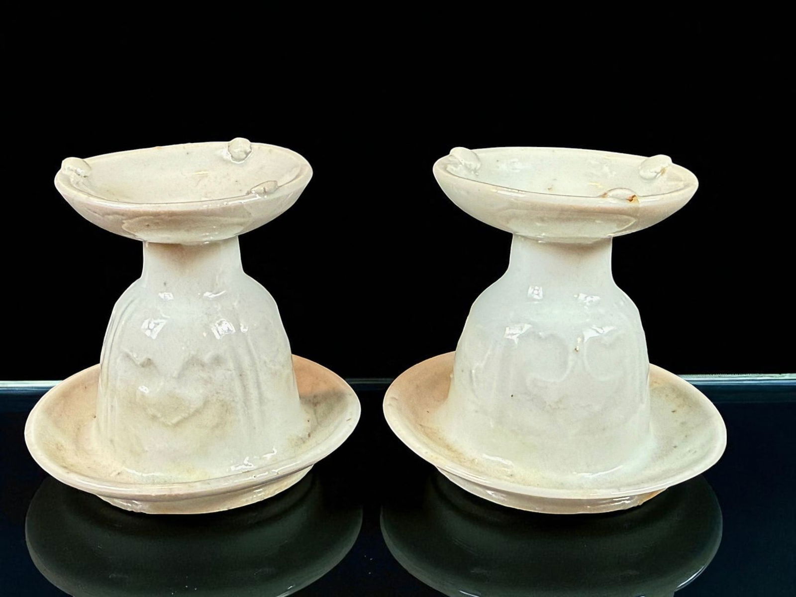 Pair of Antique Chinese Song Dynasty Period Qingbai Glazed Oil Lamps (1 of 14)
