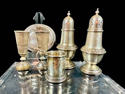 A Grouping Of 6 Piece Sterling Silver Objects Various Sizes: **DUE TO THIS LOT BEING SILVER IT MUST BE PAID VIA BANK WIRE TRANSFER OR CERTIFIED CHECK.** 6 piece sterling silver objects various sizes. Total weight 155 grams. Excellent condition. Please READ & RE