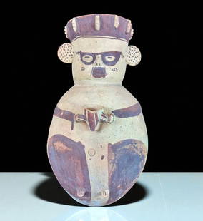 Pre Columbian Peru Central Coast Chancay Polychrome Figural Vessel Ca. 1100 AD: Massive intact museum quality (from an important collection) Pre Columbian Peru Central Coast Chancay Polychrome Figural Vessel ca. 1100 AD. Stands 36&rdquo; tall overall. Measures 19" piece alone and