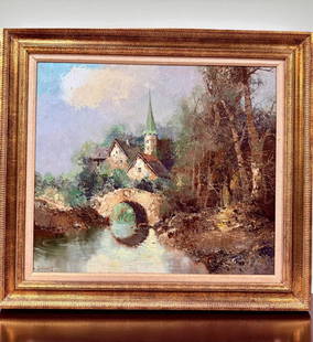 German Artist Willi Bauer B1923 Landscape Painting Oil On Canvas: Willi Bauer was born on July 7th, 1923 in the Spessart region of Germany. He studied at the Staedel Academy of Fine Art in Frankfurt, under Professor Della Villa. Ranking among the most important and