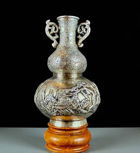 Antique Diminutive Chinese Higher Than Sterling Solid Silver Vase With Mark: **DUE TO THIS LOT BEING SILVER IT MUST BE PAID VIA BANK WIRE TRANSFER OR CERTIFIED CHECK.** Antique Diminutive Chinese Higher Than Sterling Solid Silver Vase With Mark on base. Measures 4.25" tall. Ra