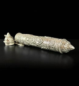 Antique Sino Tibetan Sterling Silver Scroll Holder