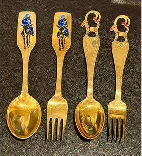 Set of 4 gold washed sterling A. Michelsen Danish spoons Mid Century: Set of 4 gold washed sterling A. Michelsen Danish spoons. Dated 1948 and 1966. Each approx. 6.5" long and weighs 174 grams. Please READ & REVIEW our Terms and Conditions before bidding, payment, shipp