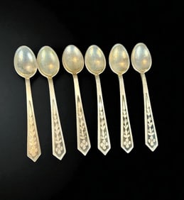 Russian Antique Nielo Sterling Silver Spoon Set Of 6, Total Weight 83 Grams