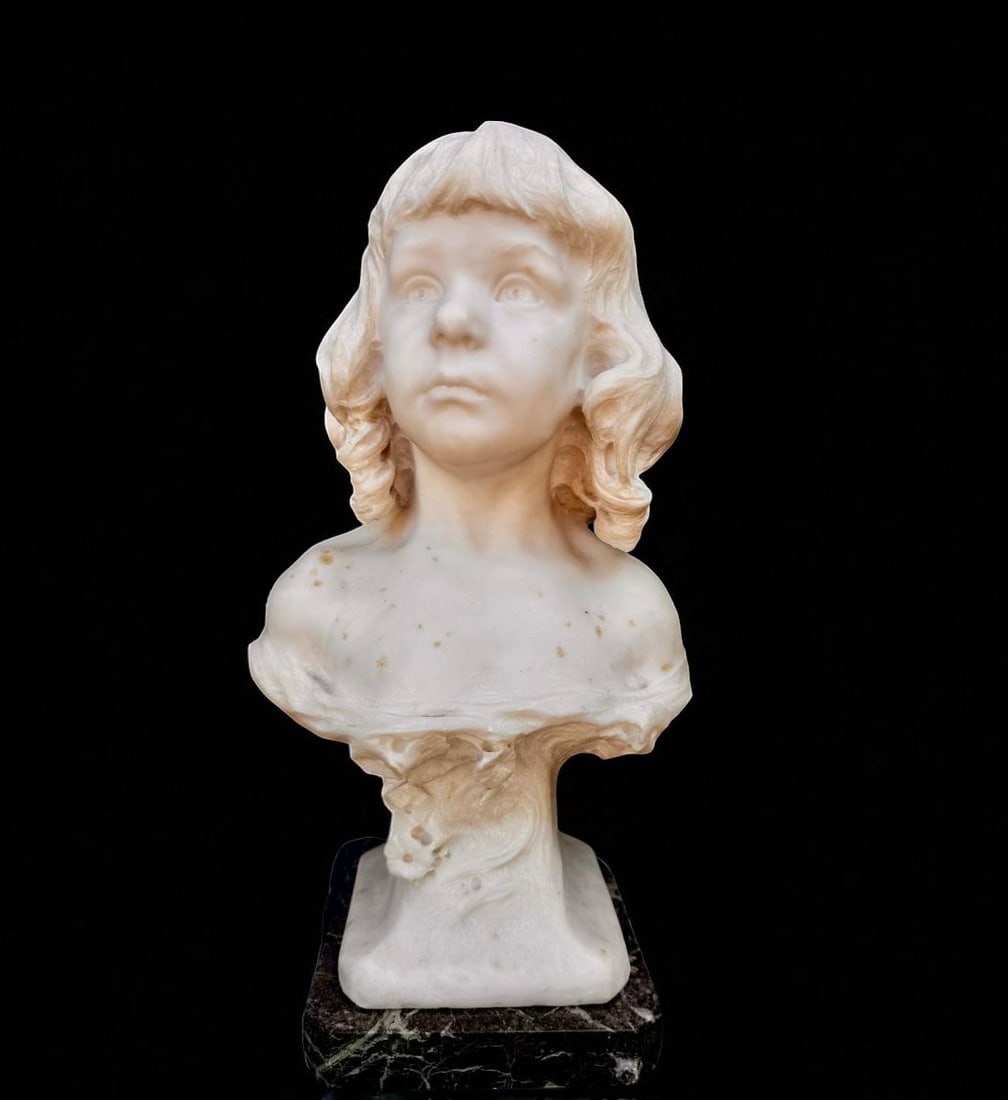 Antique French Carera Marble Carved And Signed Bust Of A Young Girl (1 of 12)