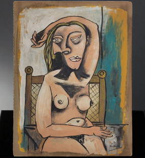 Pablo Picasso 1883-1973 "WOMAN IN A CHAIR" Nude Signed Lower Right: Pablo Picasso 1883-1973 "WOMAN IN A CHAIR" Nude Signed Lower Right. We can only declare the work as attributed to***. Additional photos available upon request. Measure 12 3/4" X 16.5" unframed.