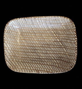 18th Century Staffordshire Combed Slipware Baking Dish: 18th Century Staffordshire Combed Slipware Baking Dish. Measures approx. 3 1/2" X 19" X 15". Please copy and paste the URL link below to review our Terms and Conditions for bidding, payment,