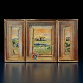 RARE American New York-Lilian MacKendrick 1906-1987 Landscape Painting, 3 Panels