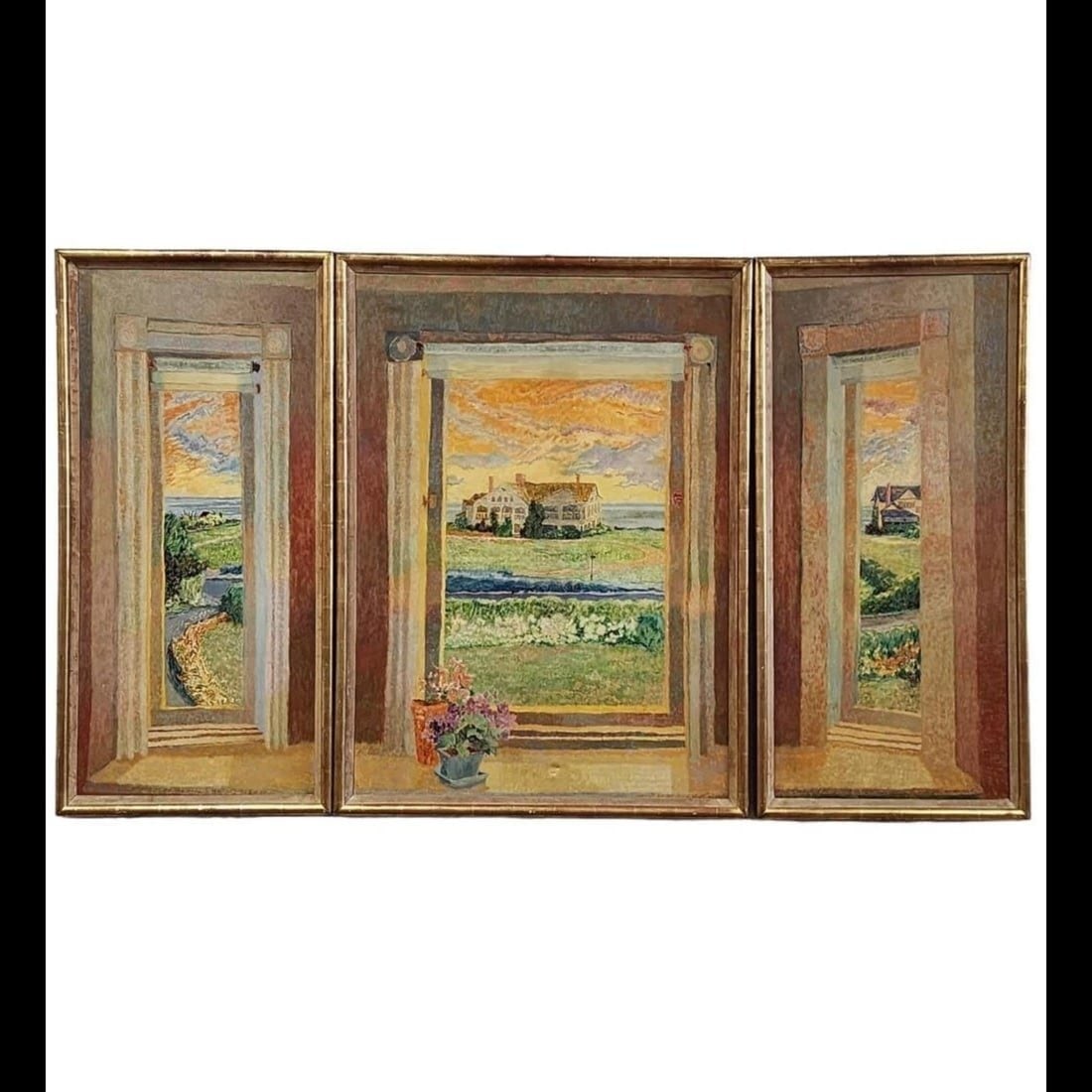 RARE American New York-Lilian MacKendrick 1906-1987 Landscape Painting, 3 Panels (1 of 16)