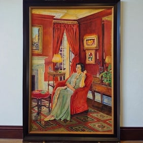 American New York-Lilian MacKendrick 1906-1987 O/C Interior Painting "Seated Lady"