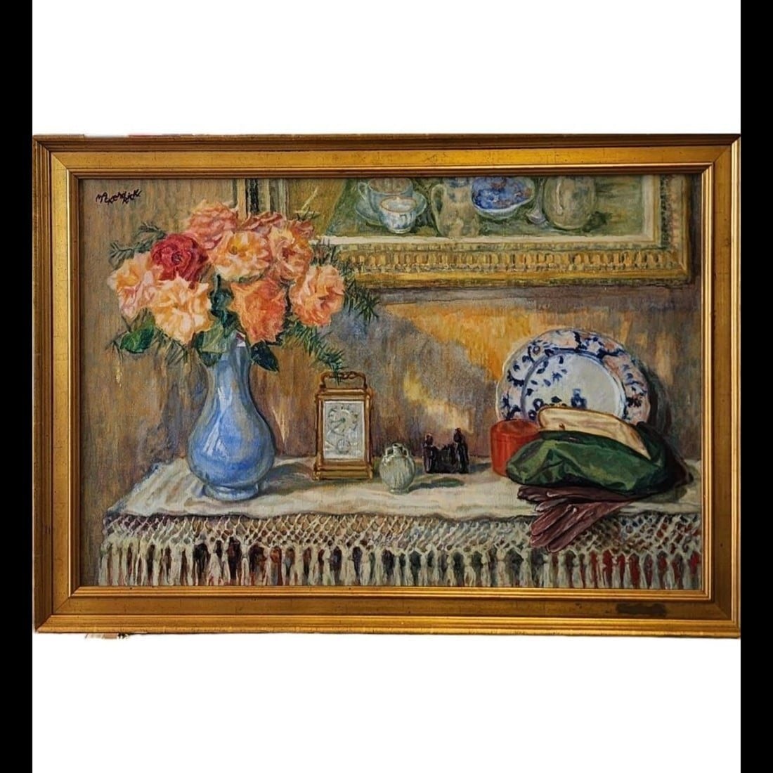 American New York-Lilian MacKendrick 1906-1987 O/C Still Life Painting "ORANGE ROSES" (1 of 14)