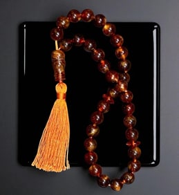 Sino Tibetan Antique Amber Carved Prayer Beads