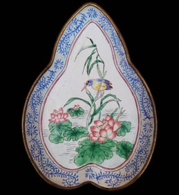 Antique Peach Form Enamel Over Copper Shallow Brushwasher Dish, Circa 1900-1930