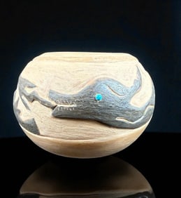 Native American In Origin, Featuring A Carved Or Sculpted Design Of An Animal W/ Turquoise