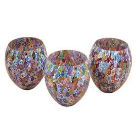 Lot Of 3 Midcentury Murano Millefiori Glass Lamp Shades