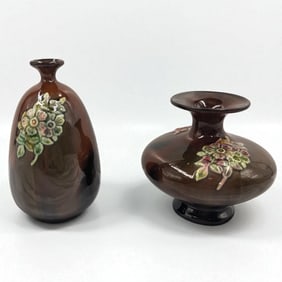 Pair Of Antique Peter & Reed Majolica Pottery Vases