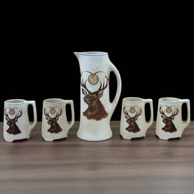 Roseville Pottery Creamware Lodge Line Elk Tankard & Mugs