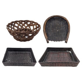 Group Of Antique Japanese Woven Bamboo Baskets, 4 Pieces