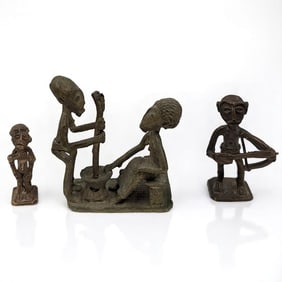 Lot Of 3 African Ashanti Brass Figural Counterweights Used For Weighing Gold