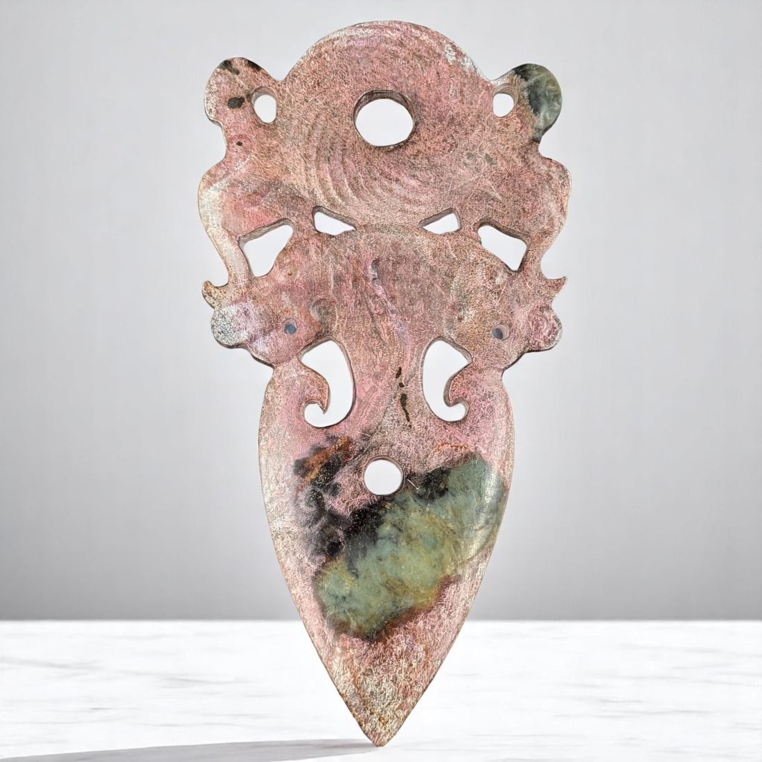 Large Chinese Carved Stone And Jade Ornament / Sculpture: Large Chinese Carved Stone And Jade Ornament / Sculpture. Measures approx. 11 3/4" long. Please copy and paste the URL link below to review our Terms and Conditions for bidding, payment,