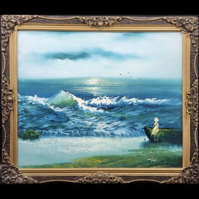 Artist Signed Oil On Canvas Seascape Painting
