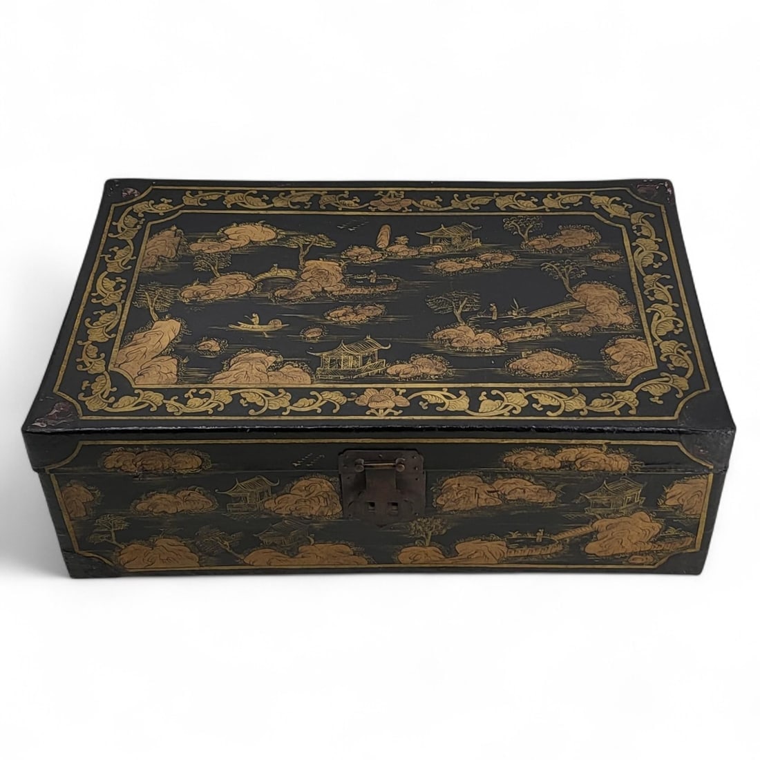 Antique Chinese Gilt Hand Painted Lacquered Box: Antique Chinese Gilt Hand Painted Lacquered Box. Measures approximately 23" x 14-1/2" x 8" Please copy and paste the URL link below to review our Terms and Conditions for bidding, payme