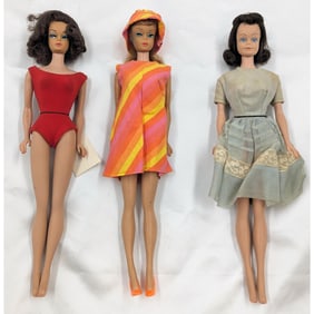 Lot Of 3 Vintage Mattel Barbie Dolls, Includes Midge, Fashion Queen, And Swirl Ponytail Barbie