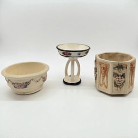Lot Of 3 Vintage Weller Pottery Pieces, Roma Bowl, Roma 1915 Planter, And Noval Comport