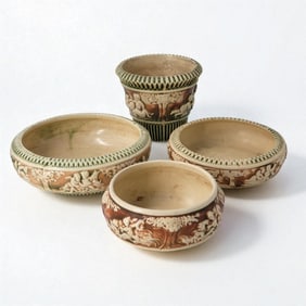 Lot Of 4 Roseville Pottery "Donatello" Bowls & Flower Pot