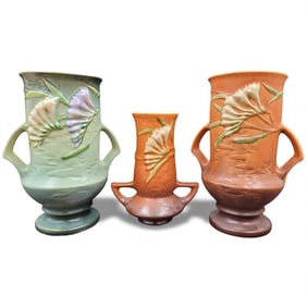 Lot Of 3 Vintage Roseville Pottery Freesia Vases