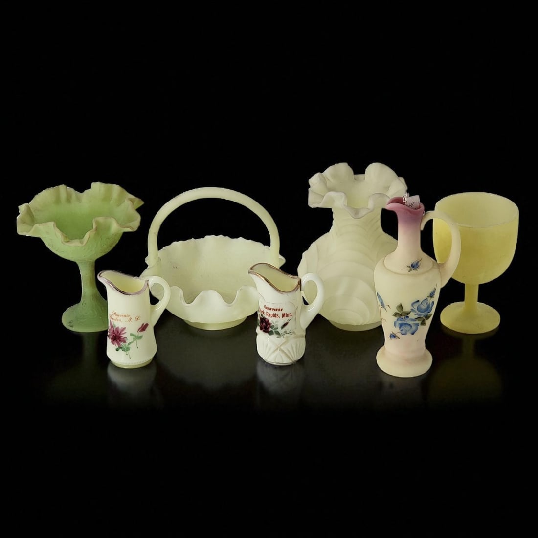 Grouping Of Assorted Art Pottery/Glass Vases FENTON & Others In Key Lime, 7 Pieces: Grouping Of Assorted Art Pottery/Glass Vases FENTON & Others In Key Lime, 7 Pieces. Please copy and paste the URL link below to review our Terms and Conditions for bidding, payment, shipp