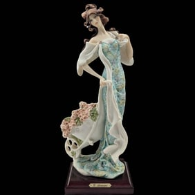 Giuseppe Armani Figurine: "Girl With Wheelbarrow Of Flowers" 960E With Original Box