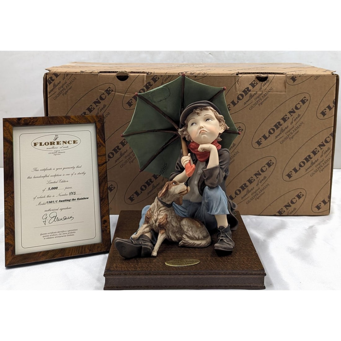 Giuseppe Armani Figurine: Limited Ed. 875/5000 "Awaiting The Rainbow" 1501C With COA And Box: Giuseppe Armani Figurine: Limited Ed. 875/5000 "Awaiting The Rainbow" 1501C With COA And Box. This piece is hand signed by Giuseppe Armani, please see pics. Box measures approx. 10 1/2" X 17 1/2" X 9"