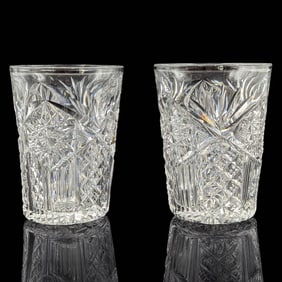 Pair Of Vintage American Brilliant Period Cut Glass Tumblers, Signed Libbey