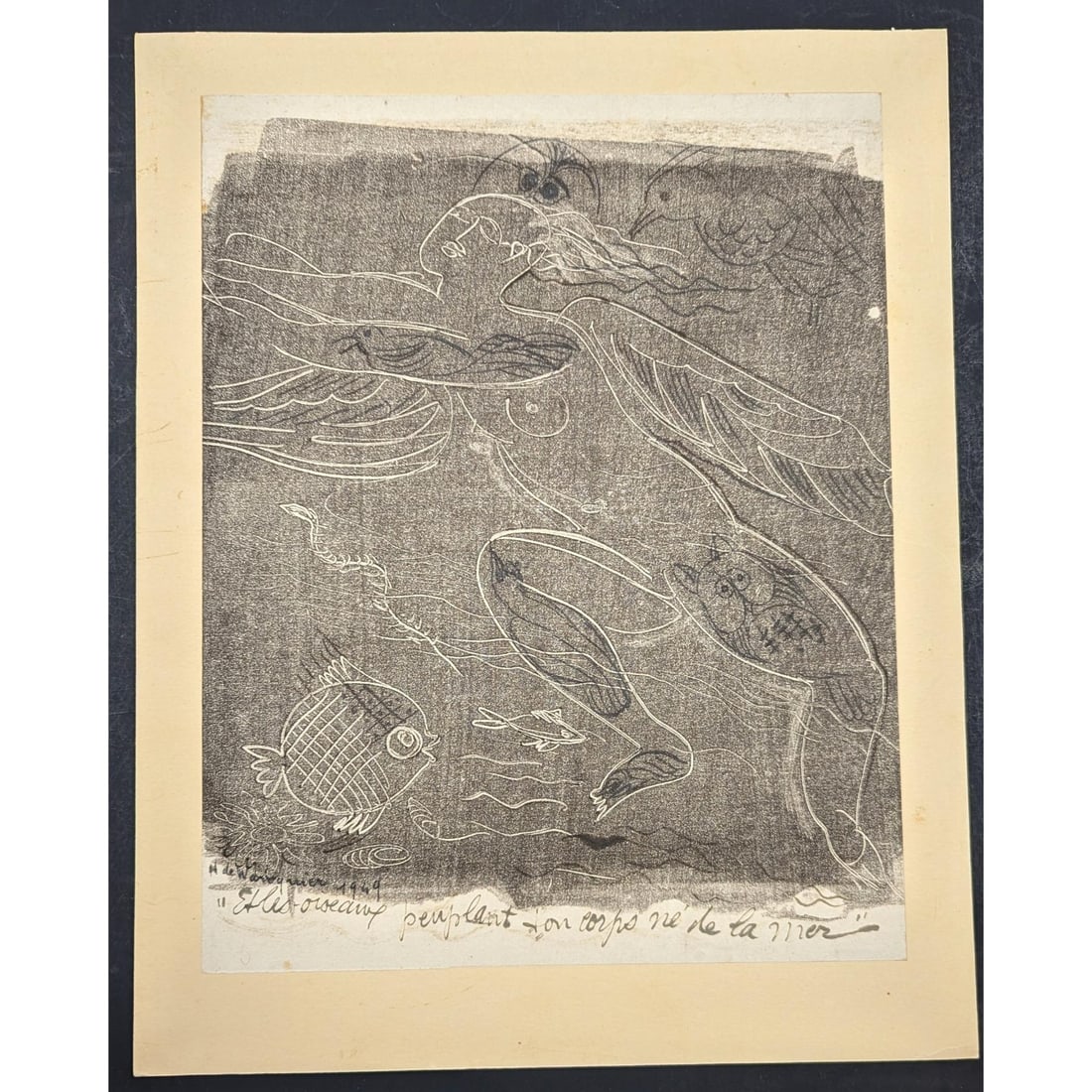 Henri de Waroquier (French, 1881-1970) Original Etching On Cotton: Henri de Waroquier (French, 1881-1970) Original Etching On Cotton, Mounted On Cardboard. Measures approx. 12 1/2 X 15 5/8". This piece was purchased in Paris in the 1980s Please copy and p