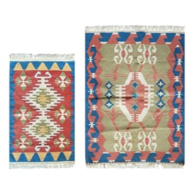 Pair Of Turkish Kilim Geometric Rugs