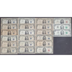 Collection Of 21, 1935, 1953, 1957, 1963, 2003, 2009 Series $1, $2, $5 Silver Certificates And Notes